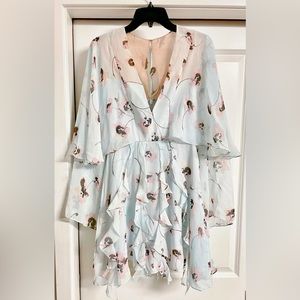 BCBGMAXAZRIA Floral Printed Silk Short Dress